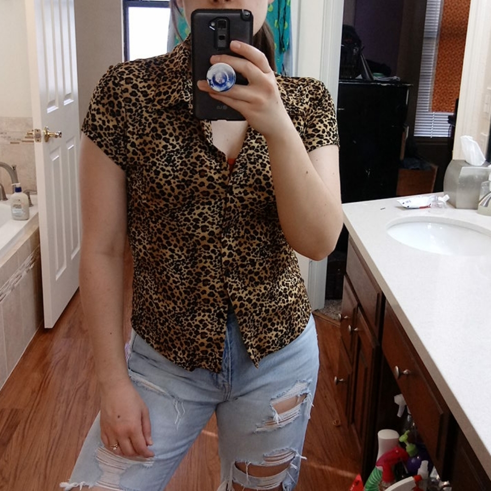 Cheeta print button down shirt